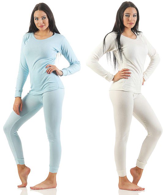 Plain ladies`s underpants long sleeved; thermo blue, grey and creme