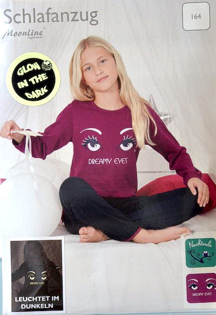 Girls pyjama with print on the front which is glowing in the dark