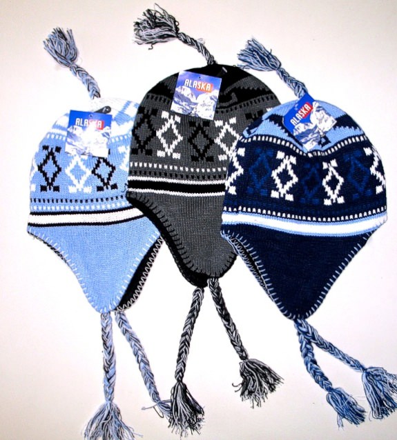 6-005 Inca hat with funny pigtails and traditional Norwegian patterns