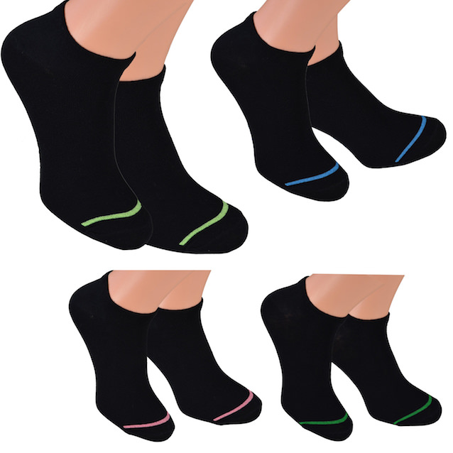 Black Mens Sneakers socks with neon colored stripe on the toes