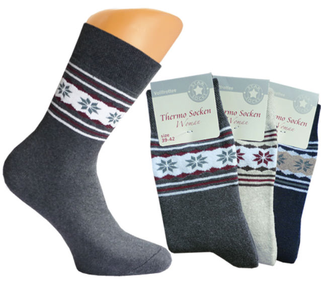 ladies thermo socks full terry plain with winter-ringlets around the shaft