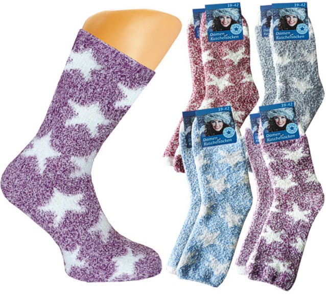 Ladie`s soft-socks cuddly, warm softsocks with a great star motif in a 2-pairs-pack