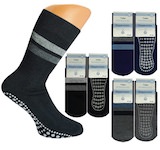 Black and anthrazit thermo socks full terry with 2 ringlets on the shaft and white ABS-knobs