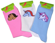 pastel coloured socks with 3 differend kinds of unicorns
